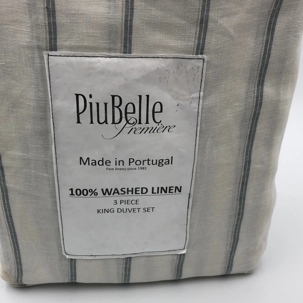 PiuBelle Stripe Linen King Duvet Cover Set